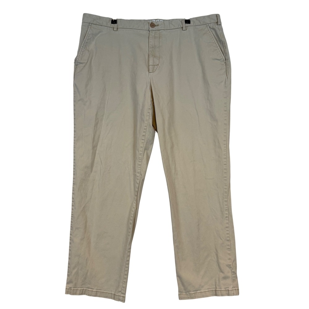 IZOD Mens Saltwater Chino Pants Tan Khaki 40x30 Stretch Flat Front Coastal Prep